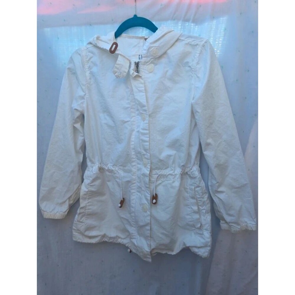 Gap Women's White Anorak Utility Jacket Drawstring Hooded Parka Coat Small